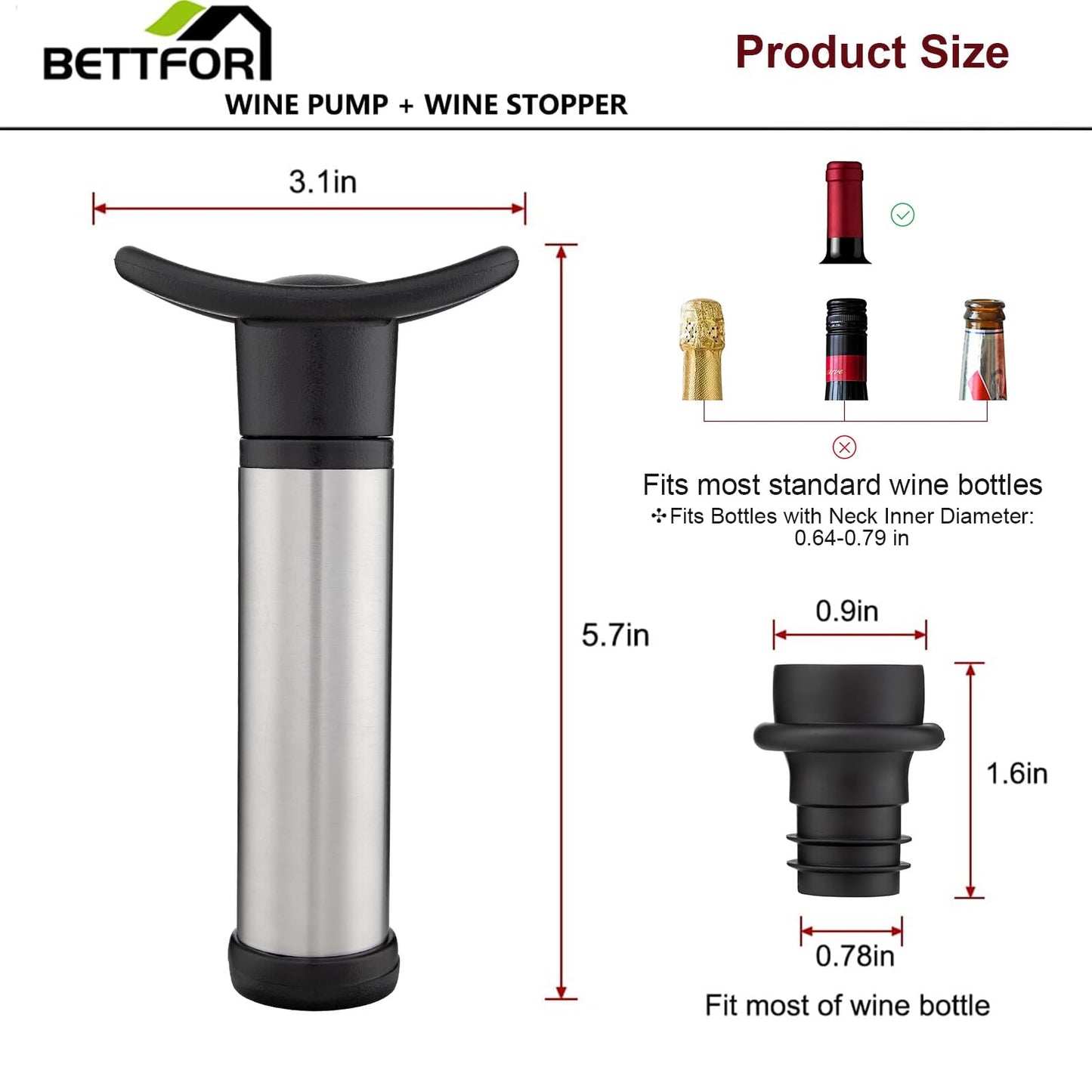 Wine Saver Vacuum Pump with 4 Wine Stoppers, Wine Bottle Stoppers with Food Grade Silicone Leak proof Keep Fresh Suitable for All Standard Wine Bottles