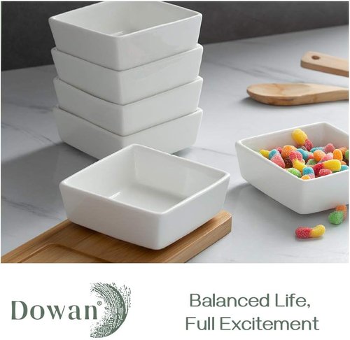 DOWAN Ramekins - 6 Oz Square Porcelain Dessert & Appetizer Bowls Set of 6 | Oven Safe & Durable