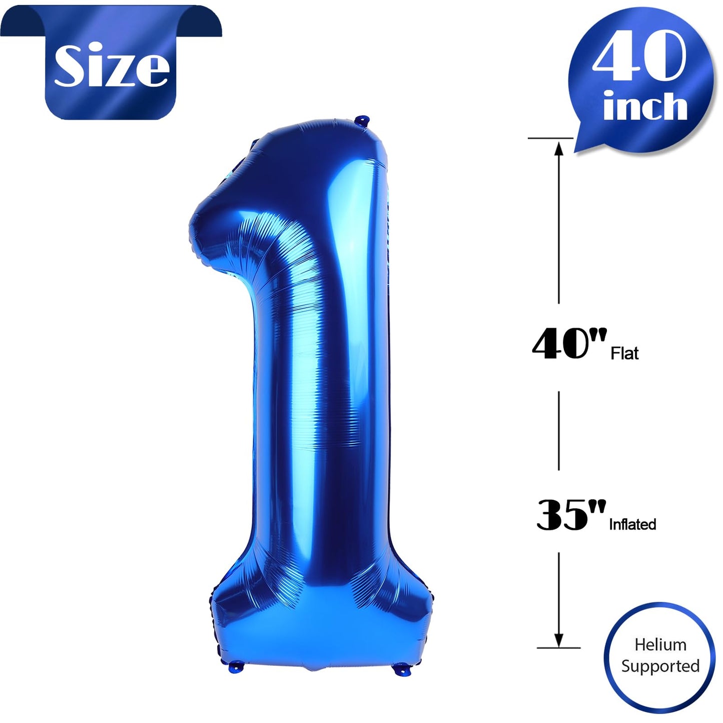 Metallic Blue Number 1 Balloon for First Birthday 40 Inch, 1st One Number Balloons Birthday Decorations for Girl Boy Toddler Baby