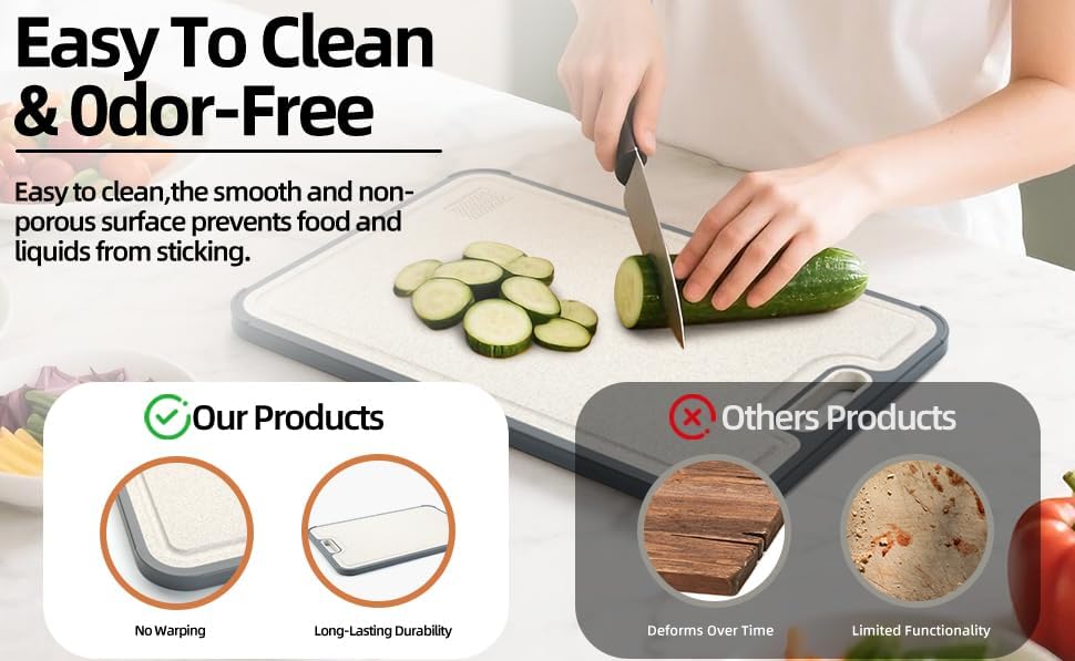 Titanium Cutting Board - Double-Sided Meal Prep Board with Pure Titanium & Wheat Straw | Large 16”×11”