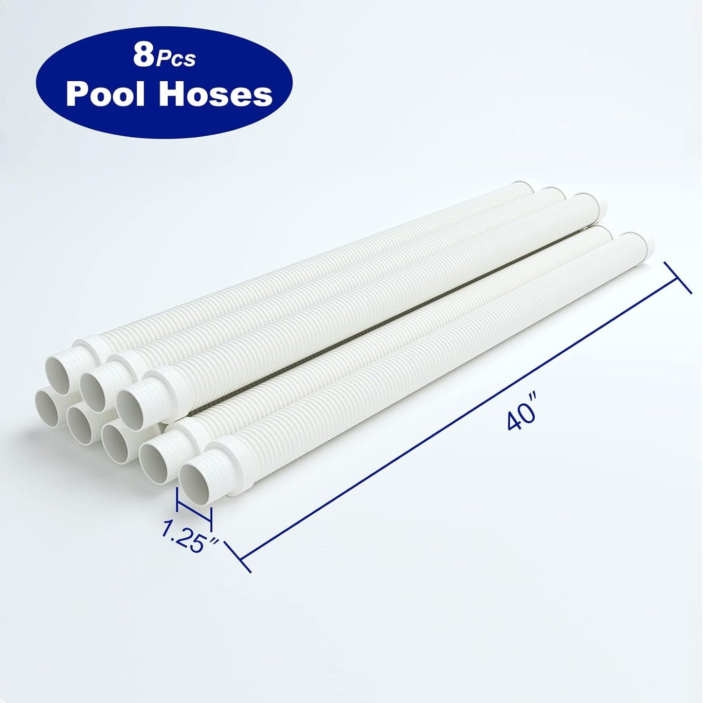 POOLWHALE Replacement Pool Vacuum Hose - 1.5” Diameter, 8 Durable Hoses for Pools & Spas
