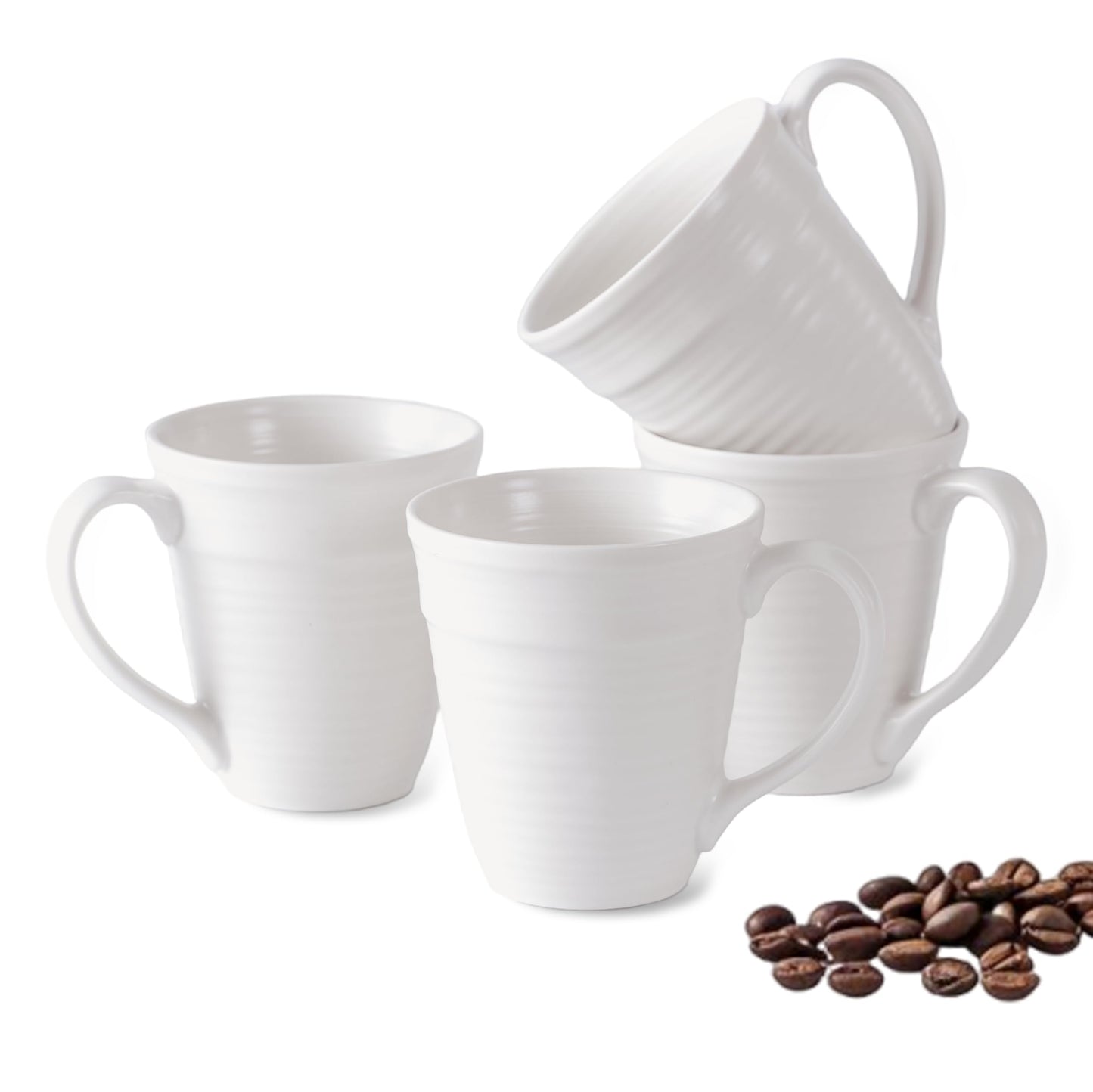 Avcylltty 12 oz Coffee Mugs Set of 4 with Comfort Handles Premium White Ceramic Coffee Mugs for Lattes, Milk, and Hot Tea, Dishwasher and Microwave Safe, Ideal Gift for Coffee Lovers