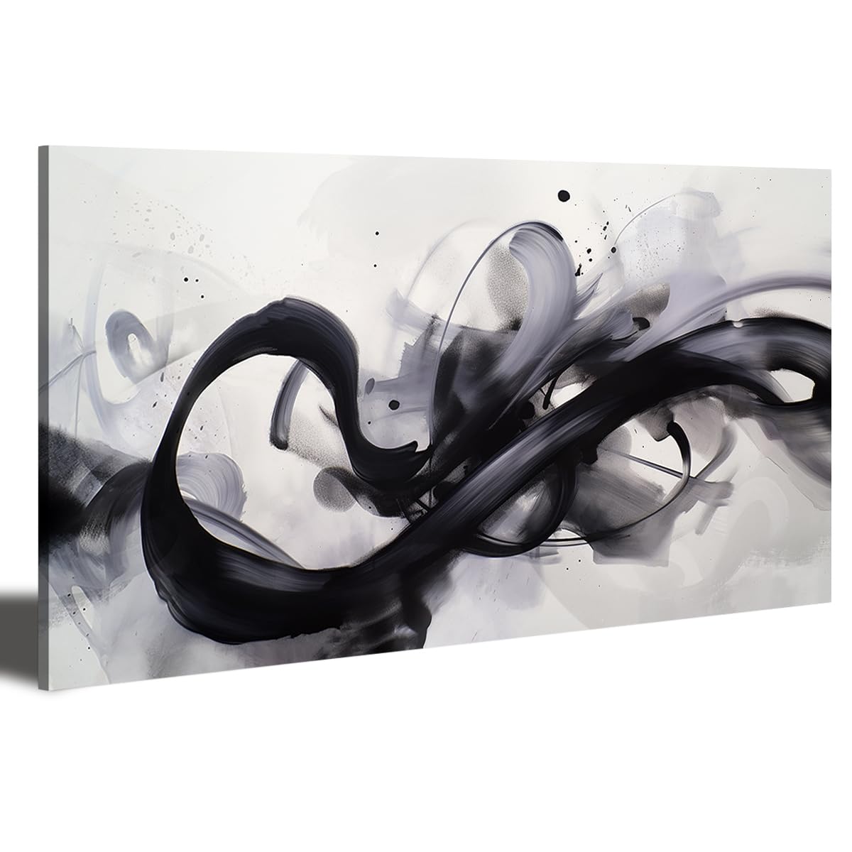 HONGRUIFAN Black White Abstract Wall Art Canvas Geometric Lines Print Picture Large 20x40 Inch Contemporary Artwork Pinting for Home Décor