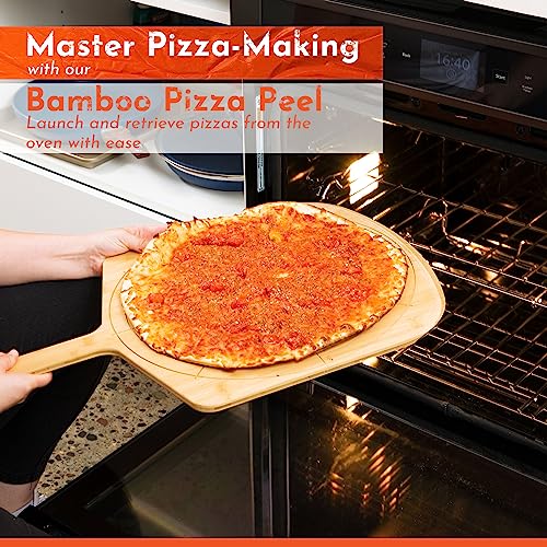 Loftern Natural 16-Inch Wooden Pizza Peel with Engraved Sizes & Serving Guide
