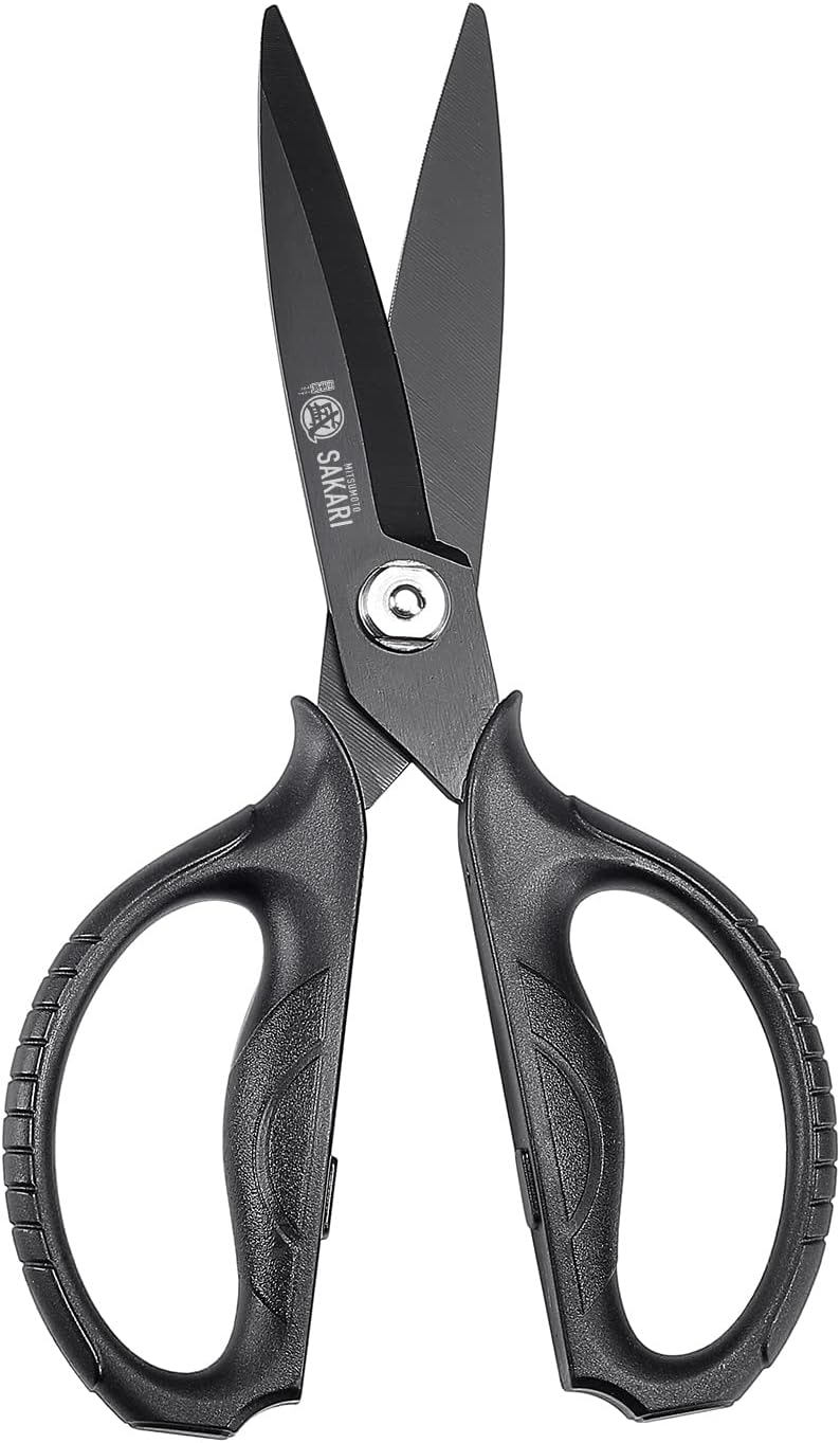 MITSUMOTO SAKARI Kitchen Scissors - Heavy Duty Black Titanium Plated | Multipurpose Cooking & Herb Tool