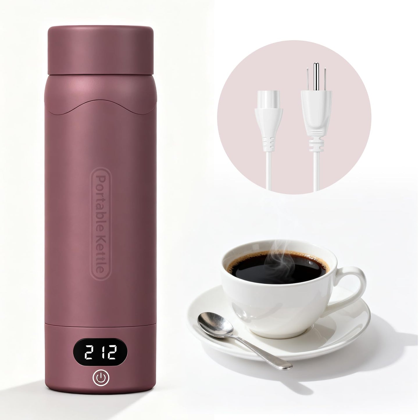 Travel Electric Kettle Portable Mini Kettle, 316 Stainless Steel 16.91Oz/500mL, Small Hot Water Boiler with 4 Temperature,Fast Boiling water with Auto Shut-Off and Boil Dry Protection Cranberry