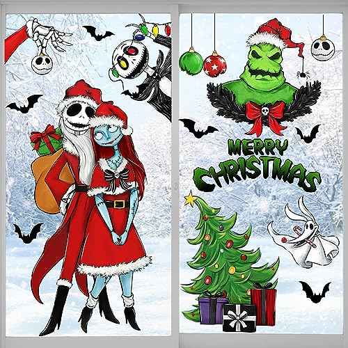 Mfault 121 PCS Merry Christmas Nigh.tmare BEF.ore Christmas Window Clings 9 Sheets, Jack Sally Xmas Tree Skull Stickers Decal Decoration, 2026 New Year Home Kitchen Winter Holiday Decor