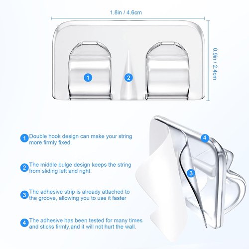 Hetyue Heavy Duty Hooks for Outdoor String Lights - 26 Pcs Waterproof Adhesive Clips for Christmas Lighting