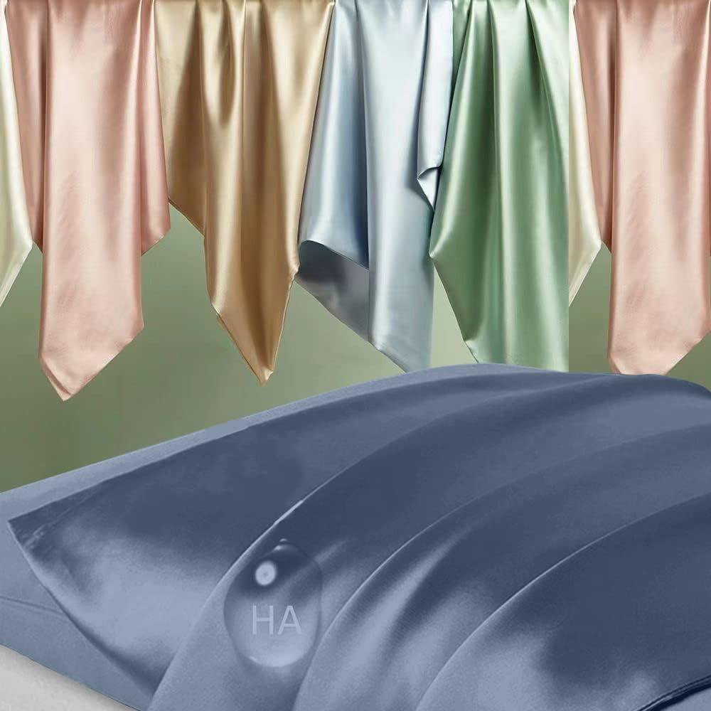 Mulberry Silk Pillowcase Set by [Brand Name] - Anti-Acne & Hair Care | King Size, Ash Blue, 2 Pack
