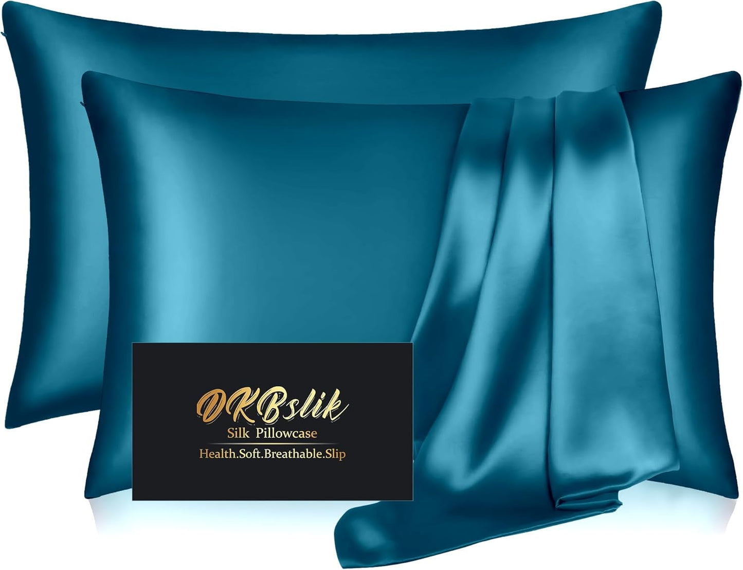 Skiennix Silk Pillowcase Set - Natural Mulberry Silk for Hair & Skin - King Size | Teal, 2 Pack