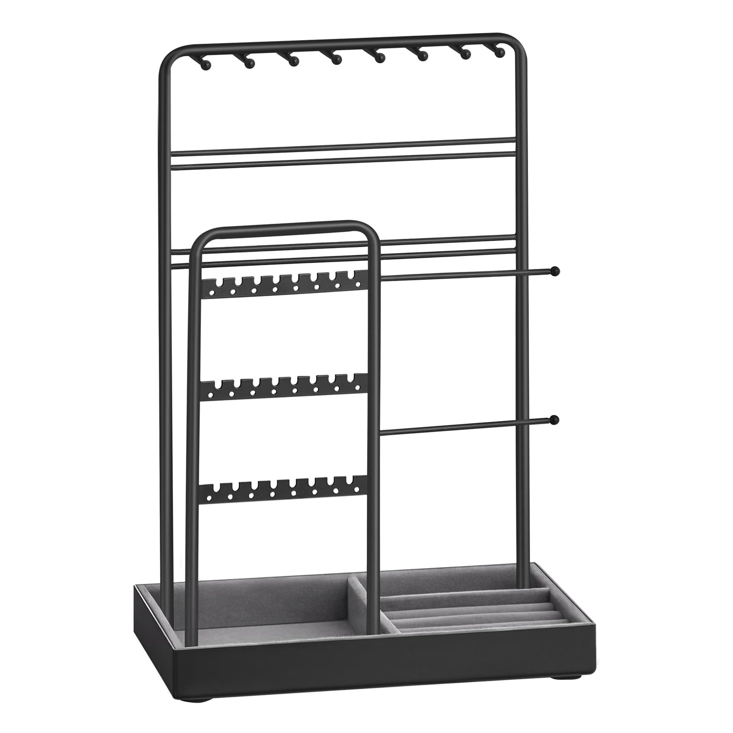SONGMICS Jewelry Holder, Jewelry Organizer, Jewelry Display Stand with Metal Frame and Velvet Tray, Necklace Earring Bracelet Holder, for Studs, Rings, Gift Idea, Black UJJS021B01
