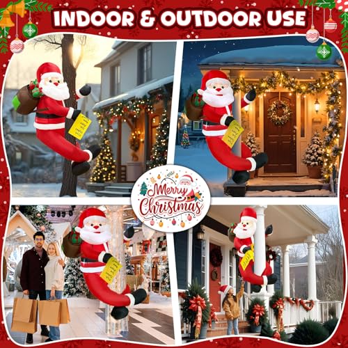 OurWarm 6 ft Christmas Inflatable Santa with Gift Bag • Built-in LED Lights