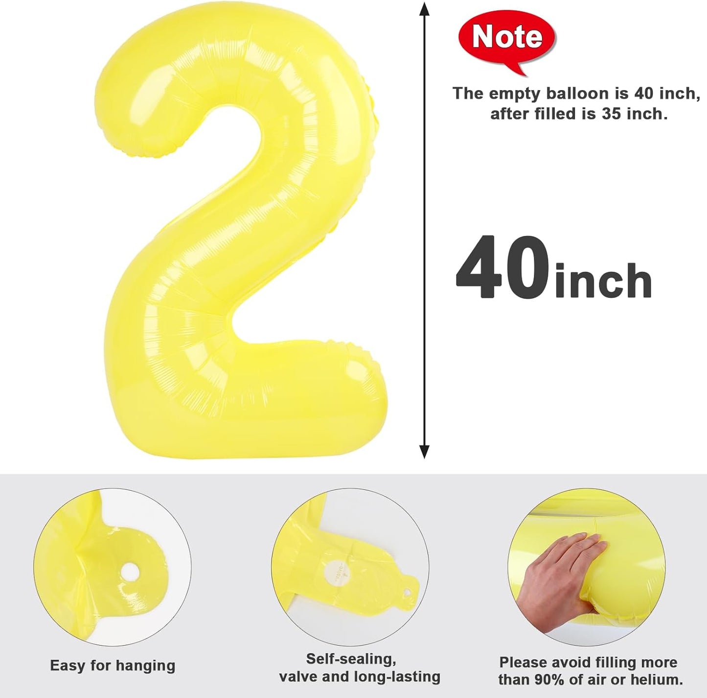 Skiennix 40-Inch Yellow Number Balloons - Perfect for 2nd, 12th, 21st Birthday Parties & Celebrations