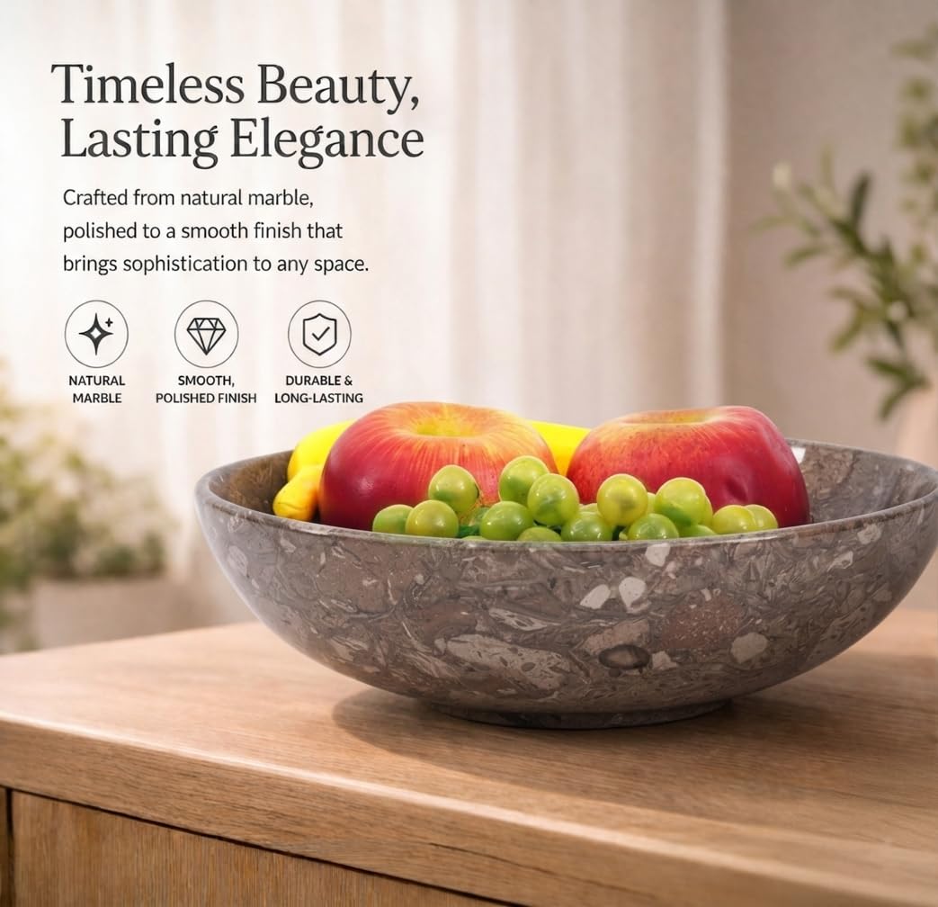 Radicaln Marble Fruit Bowl For Kitchen Counter 10" Inches Oceanic Handmade Decorative Bowl For Kitchen Table, Ideal Key Holder, Candy Dish and Marble Fruit Holder For Dining Table