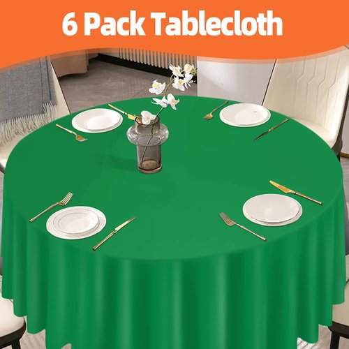 Green 6 Pack Plastic Table Cloth 84", Disposable Round Tablecloth Table Cover, Plastic Tablecloths for Parties