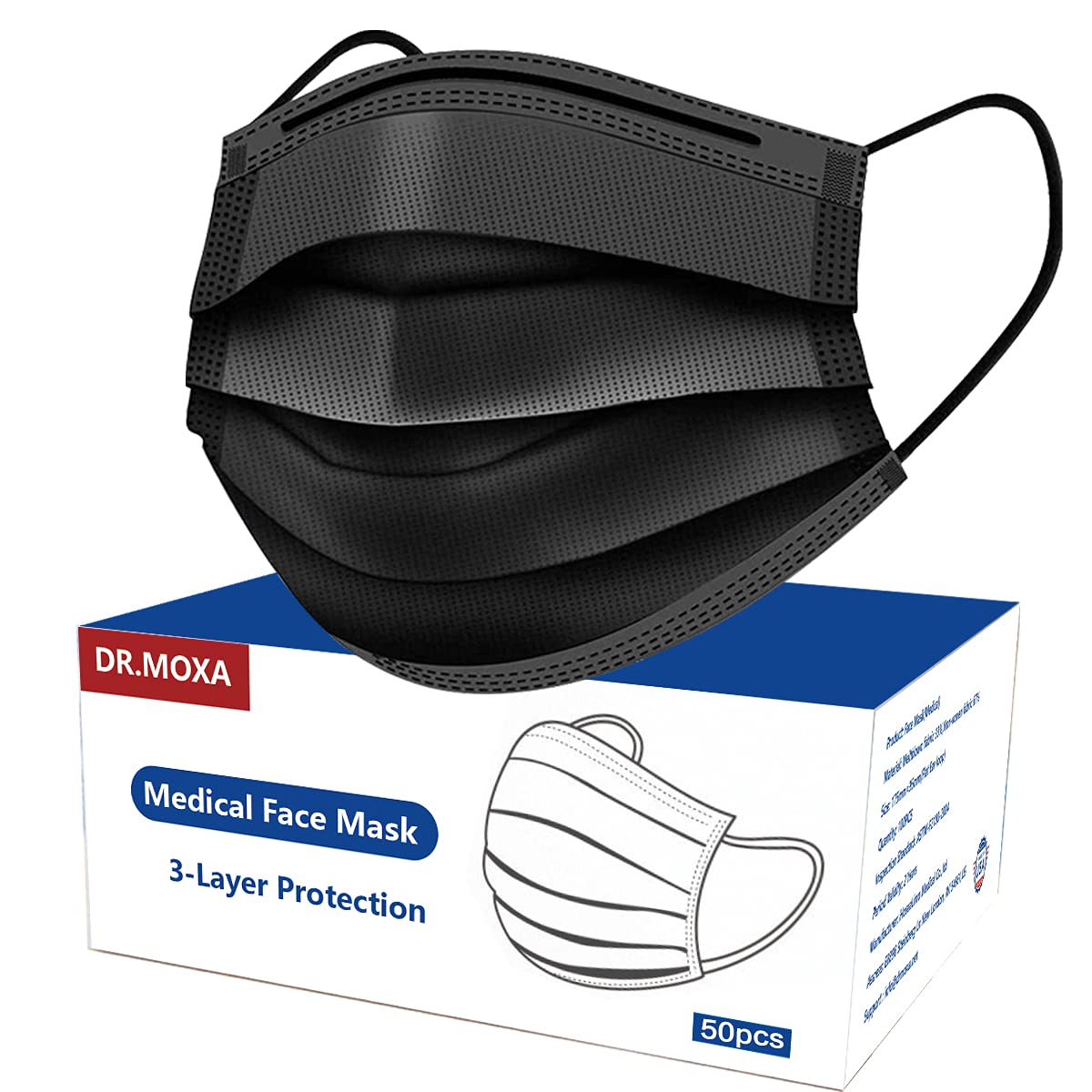 100 Pack Black Disposable Face Masks ASTM Level 2, 3 Layer Medical Masks Disposable for Adults Home Office Outdoor and School