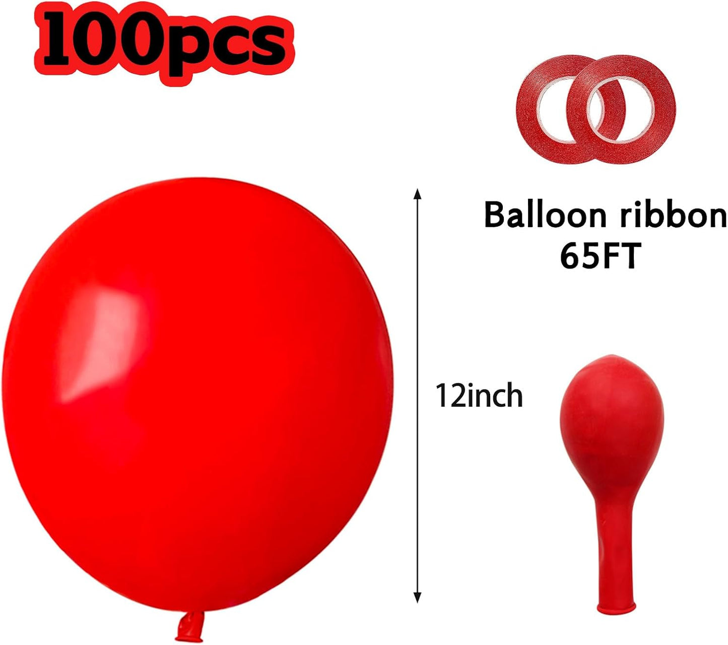 ASIYUHY Red Balloons - 12 Inch Thick Latex Helium Balloons with 2 Ribbon Rolls | Perfect for Christmas, Valentine's, Birthdays & Baby Showers
