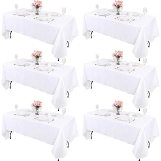Kesfey 6 Packs White Table Cloths Rectangle 70 x120 inch Washable Polyester Fabric White Tablecloths for 6-8 Ft Tables Stain and Wrinkle Resistant Reusable Table Covers for Parties Wedding Banquet