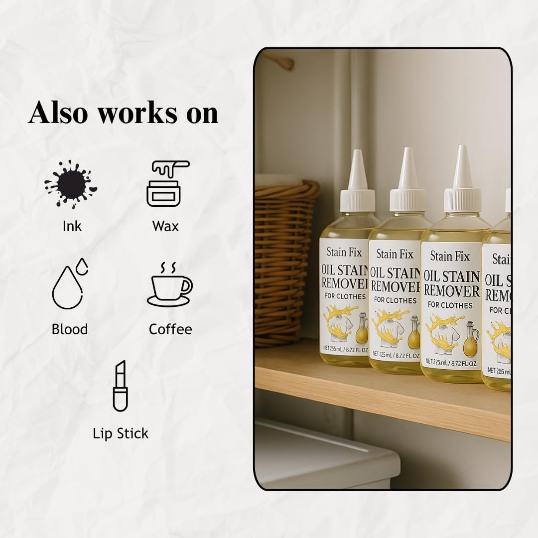 Oil Stain Remover by [Brand Name] - Effective Fabric Stain Solution for Cooking & Engine Grease | 8.72oz