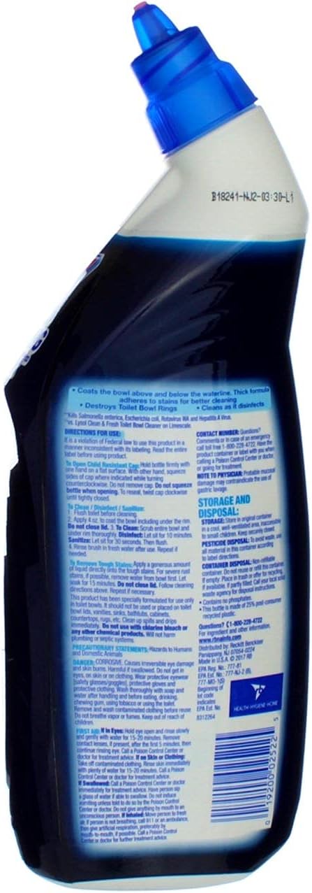 Lysol Power Toilet Bowl Cleaner Gel - Effective Stain Removal & Disinfection | 24oz (Pack of 3)