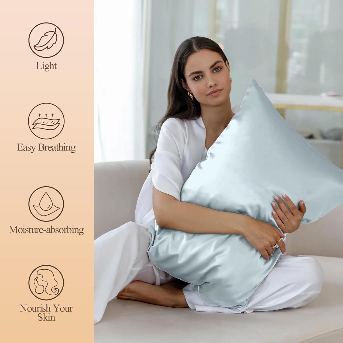 Skiennix Silk-Like Satin Pillowcase - Cooling & Smooth for Hair/Skin | Queen Size, Baby Blue (2 Pack)
