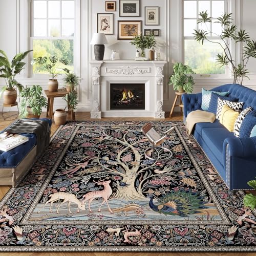 Rugcomf Large Area Rug 8x10 Washable Non Slip Tree of Life-Patterned,