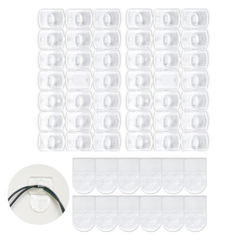 CARAINBO Indoor Mini Light Clips, 60 Clear Clips and 66 Removable Strips, Damage Free Hanging Light Clips for Christmas Decoration, Wall Clips for Hanging Intdoor Lights and Cables, Cord Holders