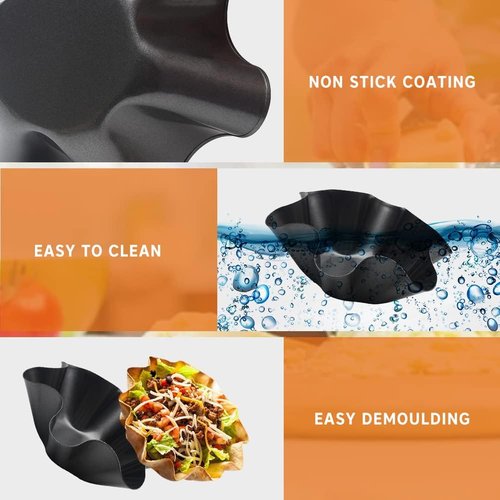 EKDJKK Taco Salad Bowl Maker - 4 Pack Non-Stick Carbon Steel Tortilla Shell Pans | 16.5x7.5x6cm