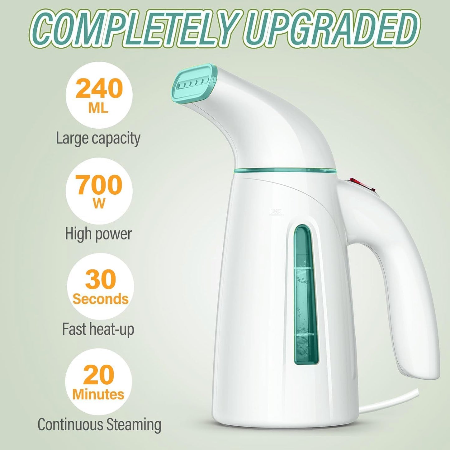 OGHom Portable Handheld Clothing Steamer - 700W Fast Heat Up, 240ml Capacity, Travel-Friendly (Cyan)