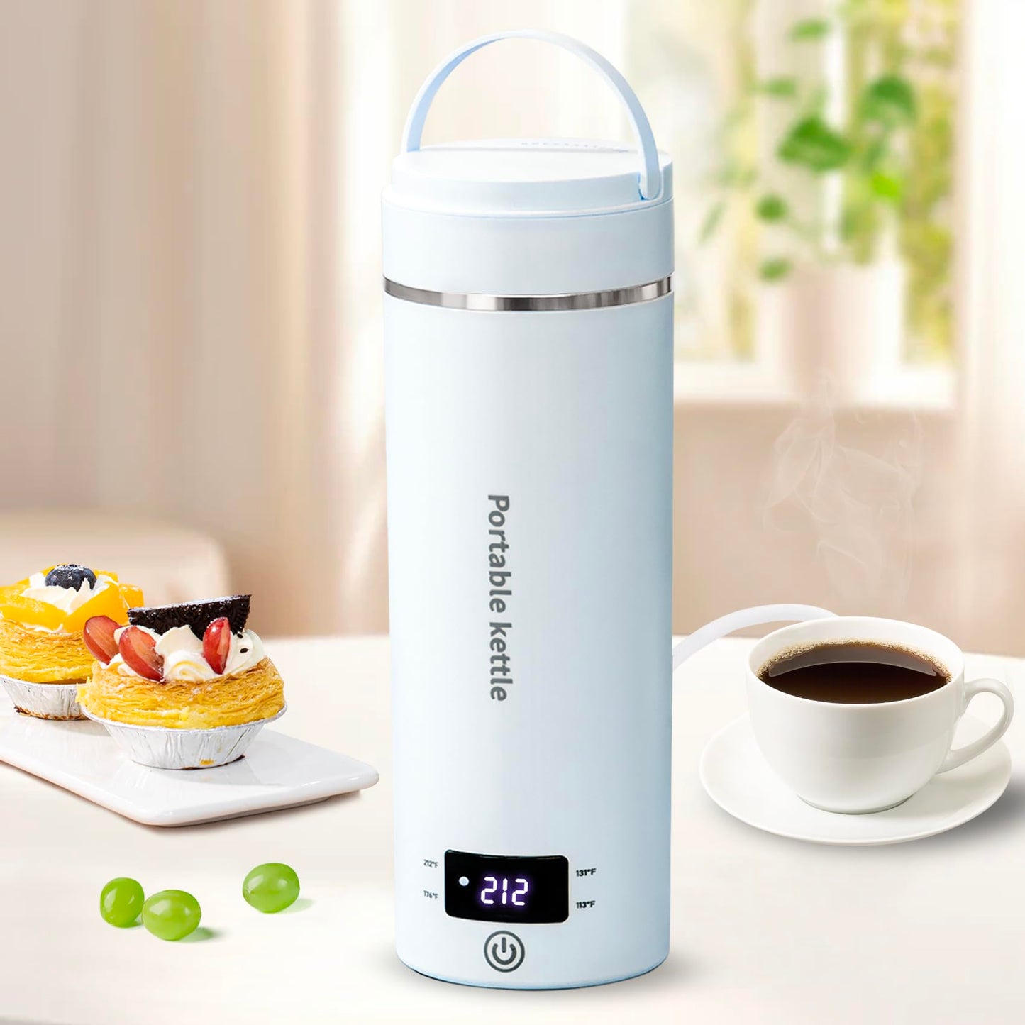 Travel Electric Kettle Portable Mini Kettle,Small Hot Water Boiler with 4 Temperature Settings,304 Stainless Steel, Fast Boiling Water with Auto Shut-Off and Boil Dry Protection,400ML