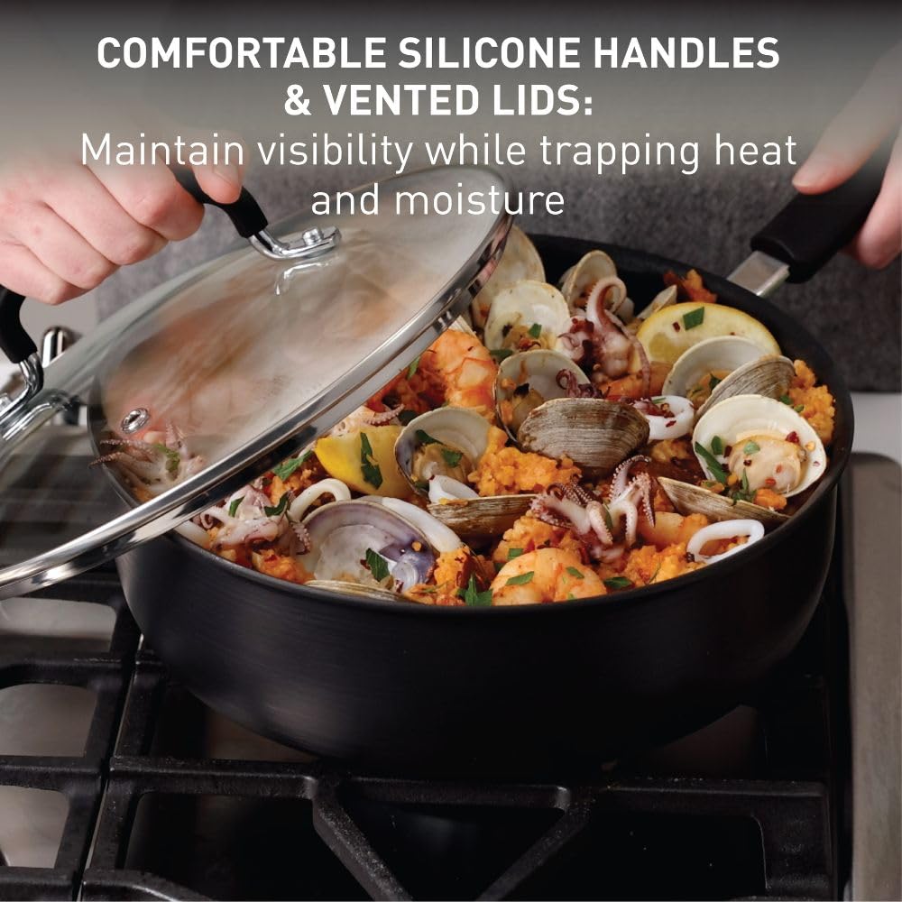 T-Fal Ultimate Hard Anodized Non Stick Jumbo Cooker With Lid & Helper Handle 5 Quart, Oven Broiler Safe 400F, Lid Safe 350F, Cookware, Deep Frying Pan, Skillet, Pots and Pans, Dishwasher Safe, Onyx