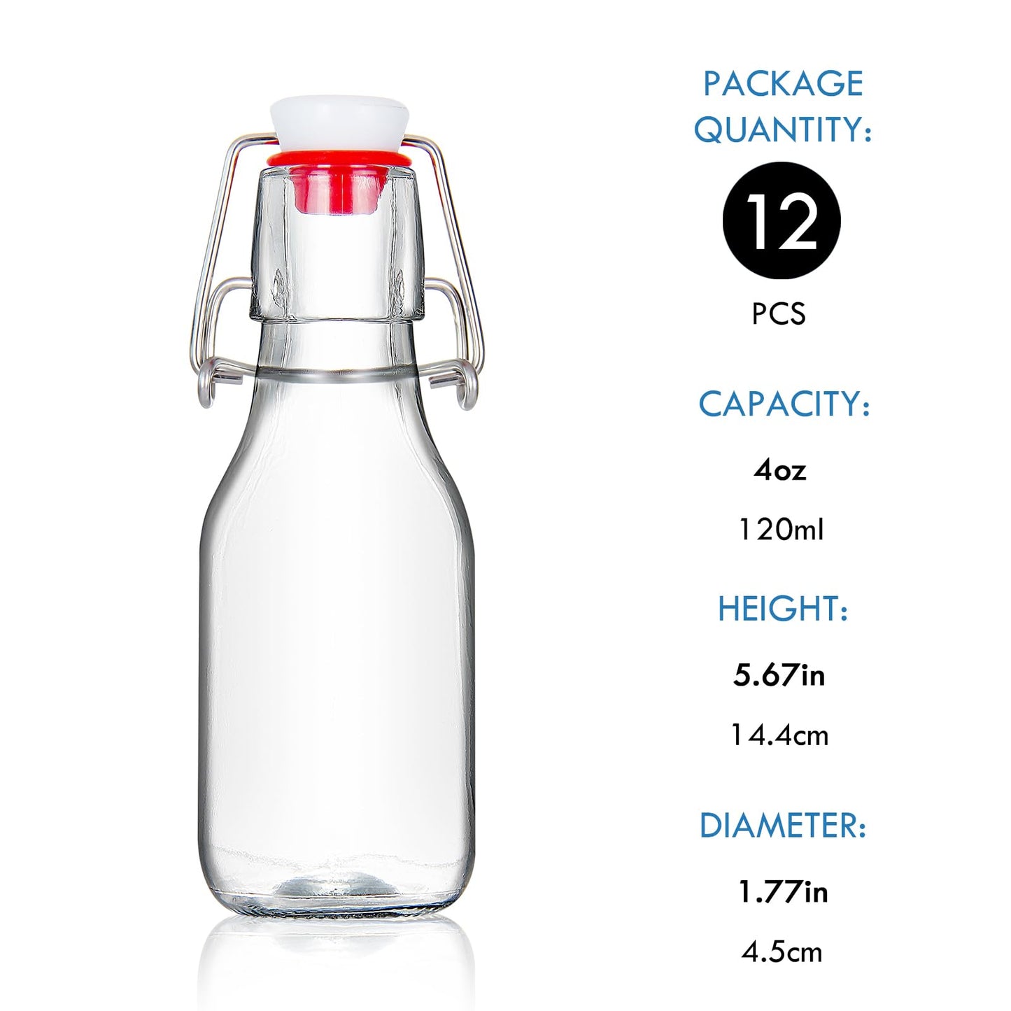 YEBODA 12 Pack 4oz Swing Top Glass Bottles,Small Flip Top Glass bottles with airtight Caps for Home Brewing,Kombucha,2nd Fermentation,Kefir,Beverages,Soda,Oils,Vinegar,Limoncello,Vanilla extract