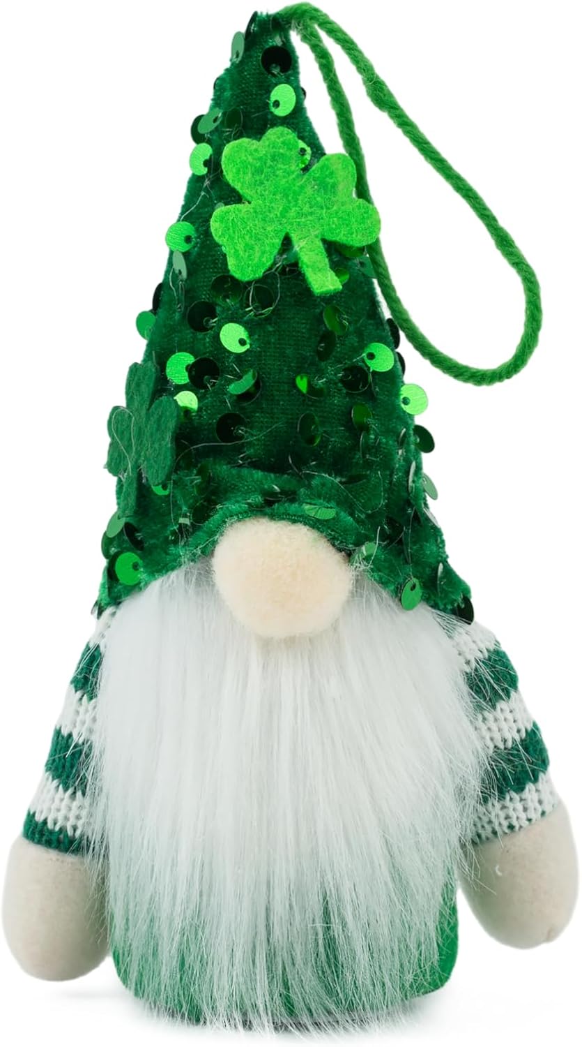 Skiennix St. Patrick's Day Gnomes - Plush Leprechaun Doll Decorations | 2-Pack Green Shamrock Ornaments