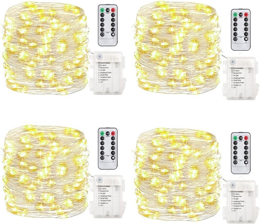 Battery Operated Fairy Lights - 50 LED Copper Wire String Lights with Remote & Timer, 16.4ft Waterproof Twinkle Lights for Christmas, Wedding & Home Decor