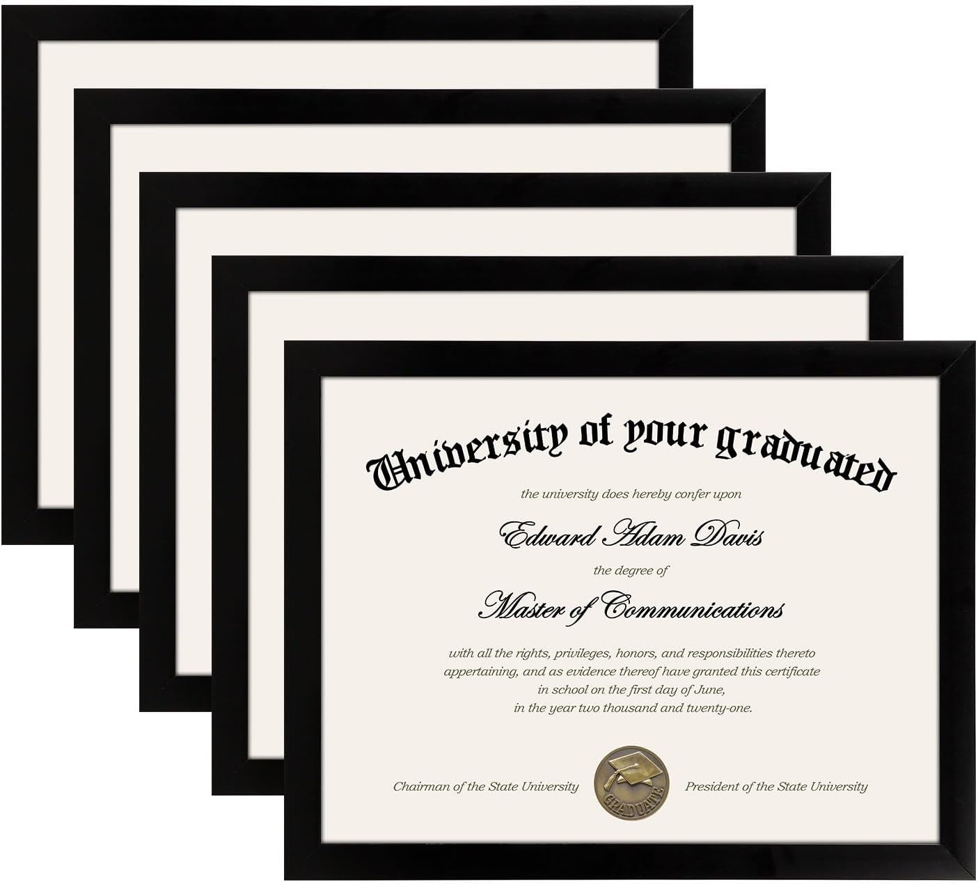 Upsimples Certificate Frame - High Definition Glass Diploma Frames | 8.5x11 Inches | Black 5-Pack
