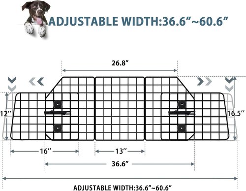 FEED GARDEN Dog Car Barrier - Adjustable Heavy-Duty Wire Mesh Pet Divider for SUVs & Trucks | Triple Folding (36.6"-60.6")