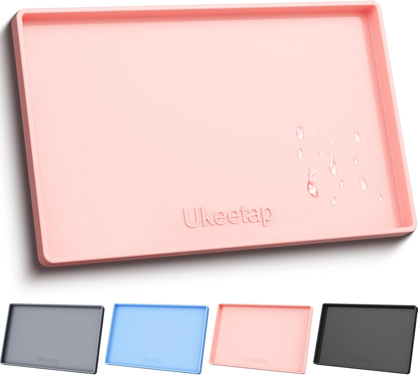 Ukeetap Extra Thick Silicone Dog & Cat Food Mat - Waterproof, Non-Slip, 19” x 12”, Pink