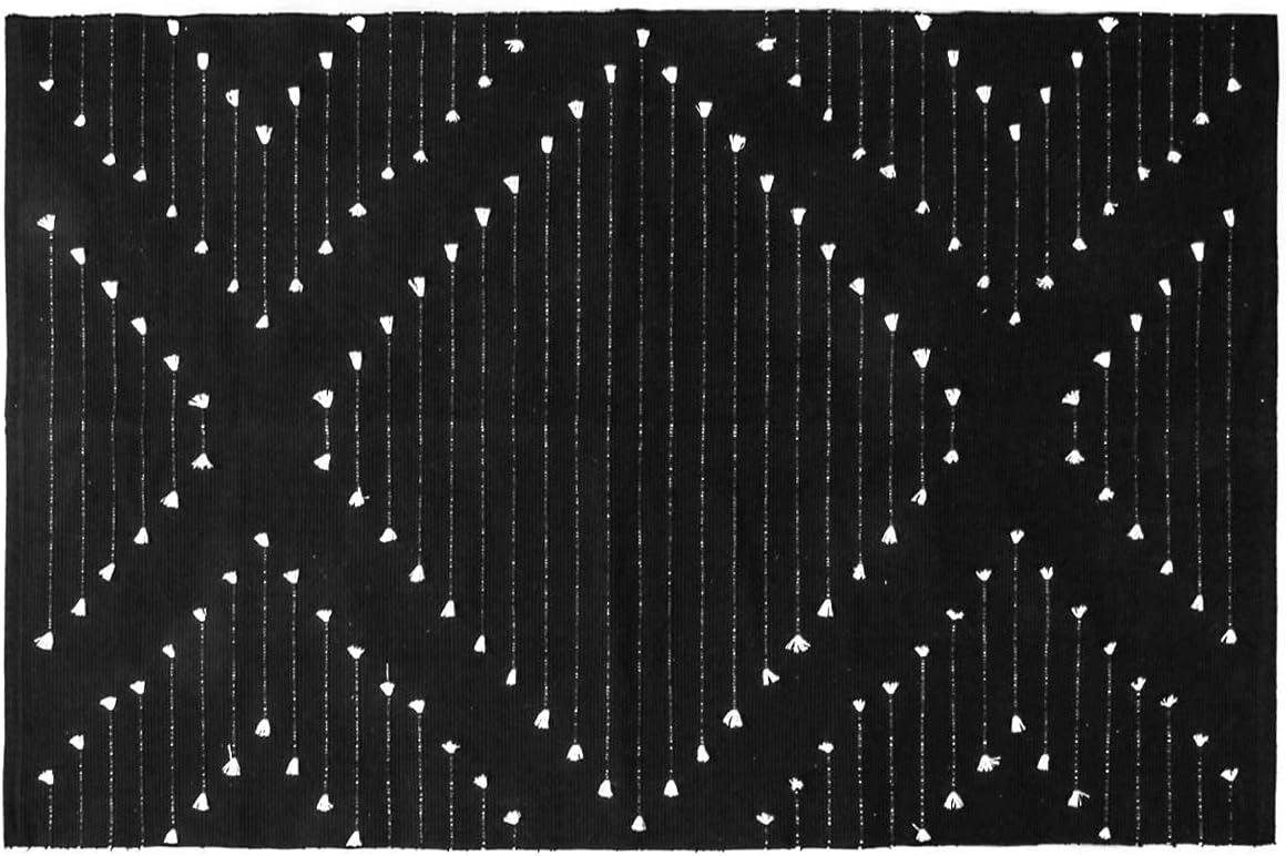LIVEBOX Boho Washable Rug for Bedroom, Living Room 4' x 6' Black and White, Moroccan Cotton Carpet Indoor Outdoor Throw Area Rug for Entryway Dining Room Porch