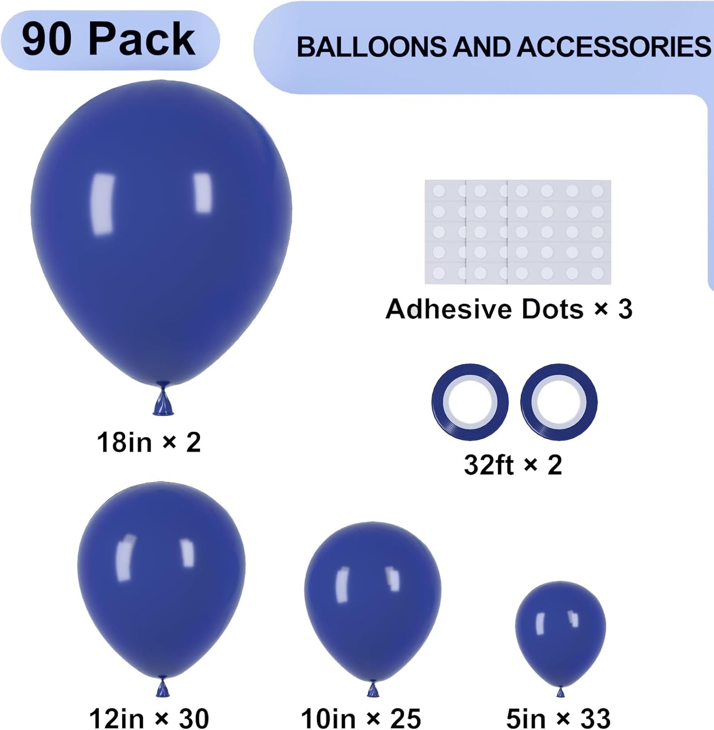 Voircoloria Navy Blue Balloon Garland Kit - 90 Pack of 5-18 Inch Balloons for Parties & Celebrations