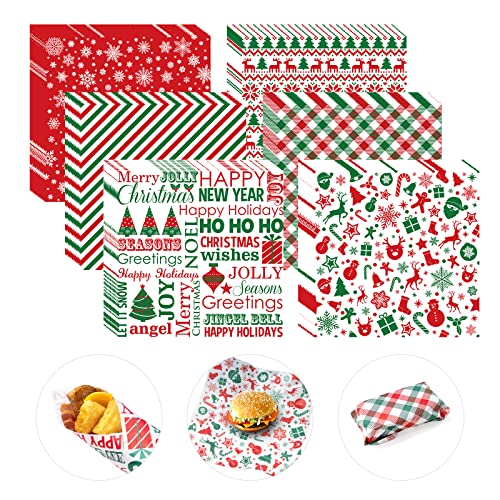 Christmas Wax Paper Sheets 12x12 Inch Food Wraps & Basket Liners - 240 Pack
