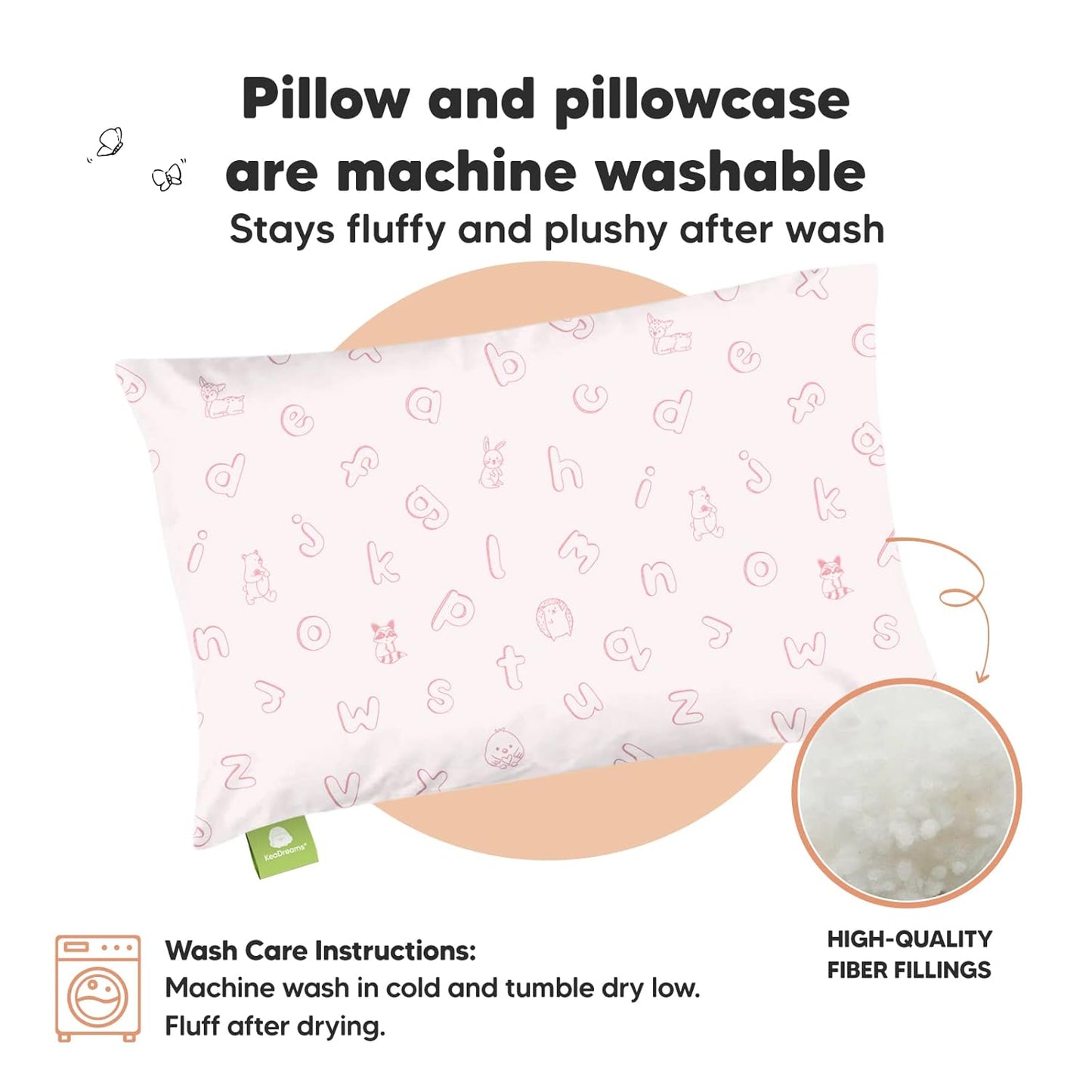 My Little Dreamy Toddler Pillow - Organic Cotton Travel Bed Pillow with Soft Pillowcase | 13x18, Machine Washable, Ages 2-5 (ABC Land Rose)