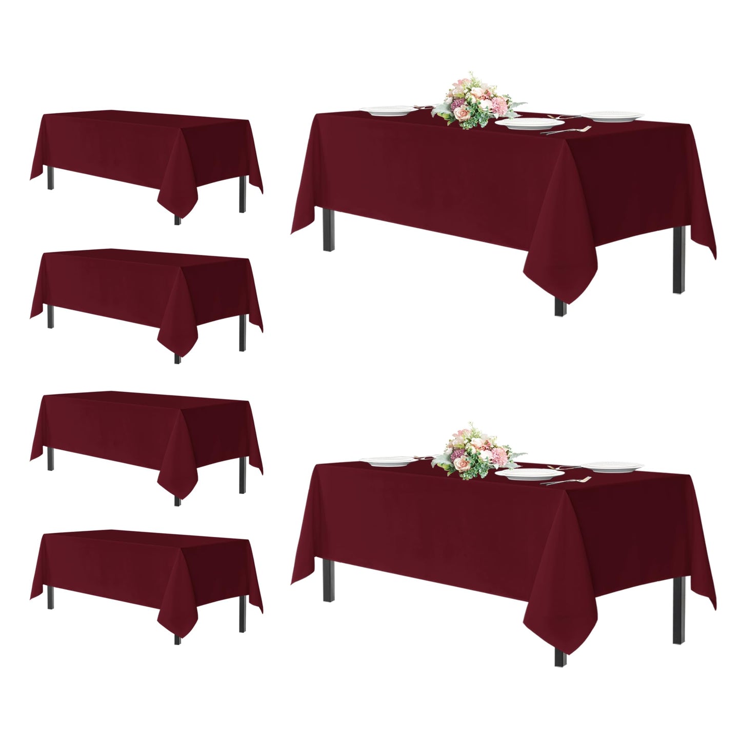sancua Tablecloths for 6 Foot Rectangle Tables, 6 Pack - Washable Polyester Fabric Table Cloth for Chirstmas Party, Birthday, Banquet Reception, 54x108 Inch Burgundy
