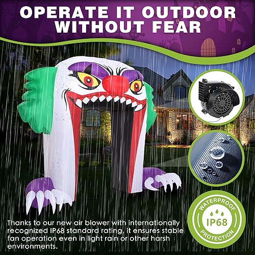 10 FT Halloween Inflatable Clown Archway - Green Outdoor Decorations with LED Lights