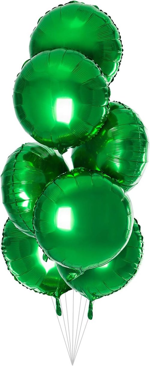 18" Green Round Mylar Foil Balloons - Helium Birthday Party & Baby Shower Decorations | Pack of 20