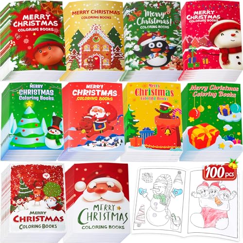 90shine Christmas Coloring Books 100pcs – 5.1 x 7.1in Stockings Goodie Bags Kit