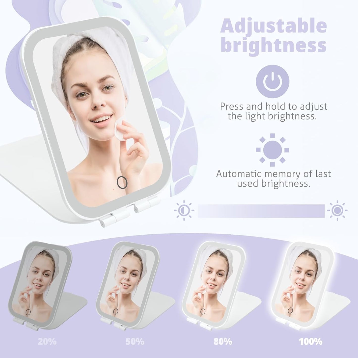 Skiennix Travel Makeup Mirror - Portable USB-Rechargeable Vanity Mirror with 3 Light Settings | Perfect Gift for Women and Girls