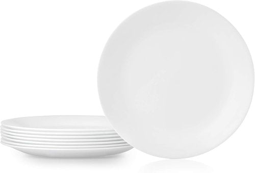 Corelle Vitrelle 8-Piece Dinner Plates Set - Lightweight, Chip-Resistant Triple Layer Glass | Winter Frost White