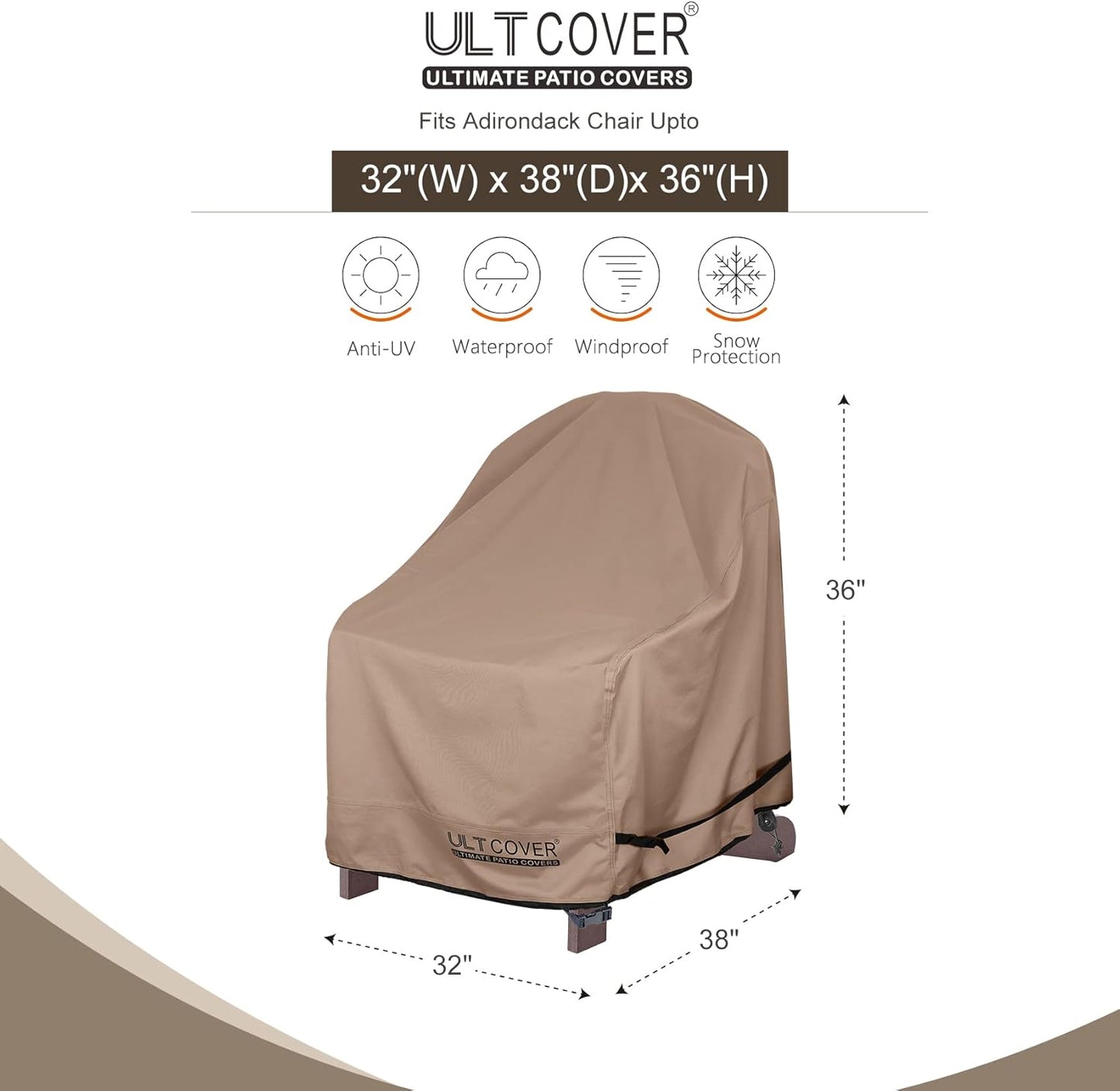 ULTCOVER Waterproof Adirondack Chair Cover - 2 Pack for Chairs Up to 32"W x 38"D x 36"H