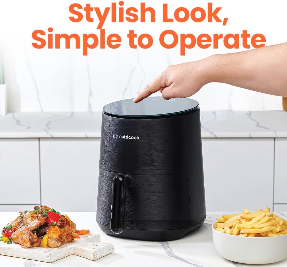 Nutricook Air Fryer - 8 Preset Functions, Compact 3.5 Quart Design, Tempered Glass Control Panel, Black