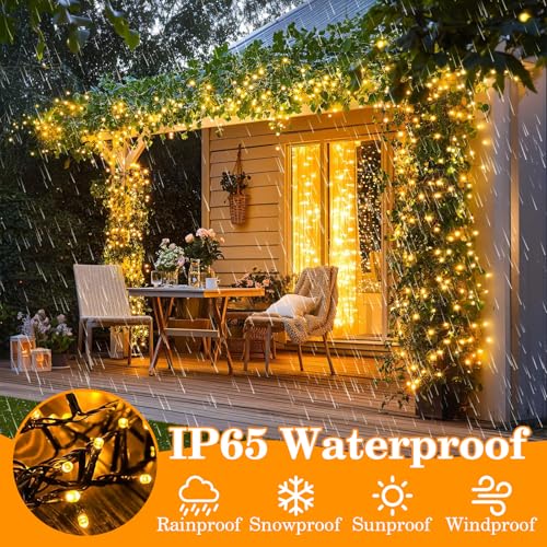 MGYIF 66ft 200 LED Warm White Outdoor Christmas String Lights with 8 Modes & Timer